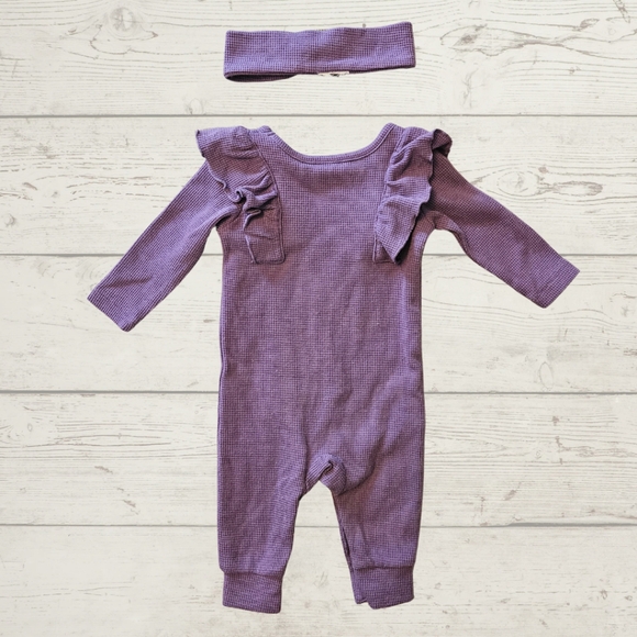 Okie Dokie Purple Waffle Jumpsuit Romper Size 3m - Picture 2 of 2